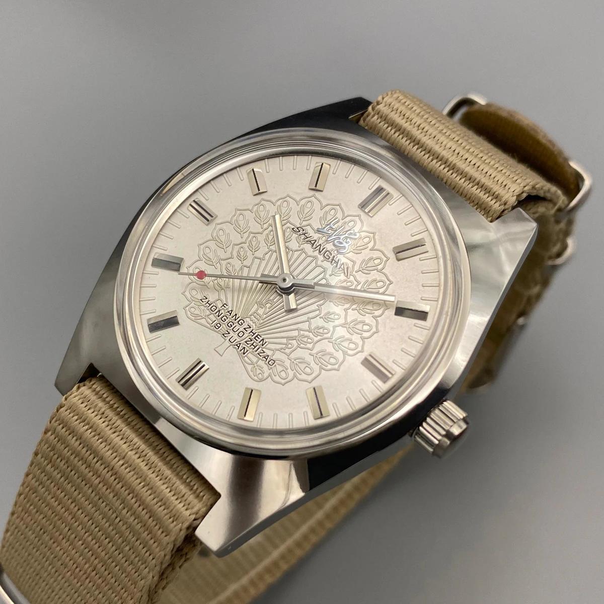 Shanghai 36MM montre mécanique à remontage manuel 7120-montre de conception Bauhaus étanche en acier