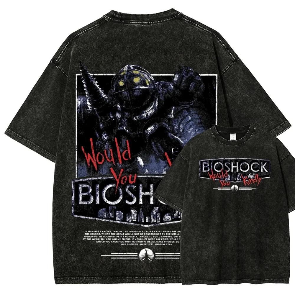 T-shirt imprimé graphique rétro classique de jeu de tir Bioshock, pour hommes et femmes, nouveau sty