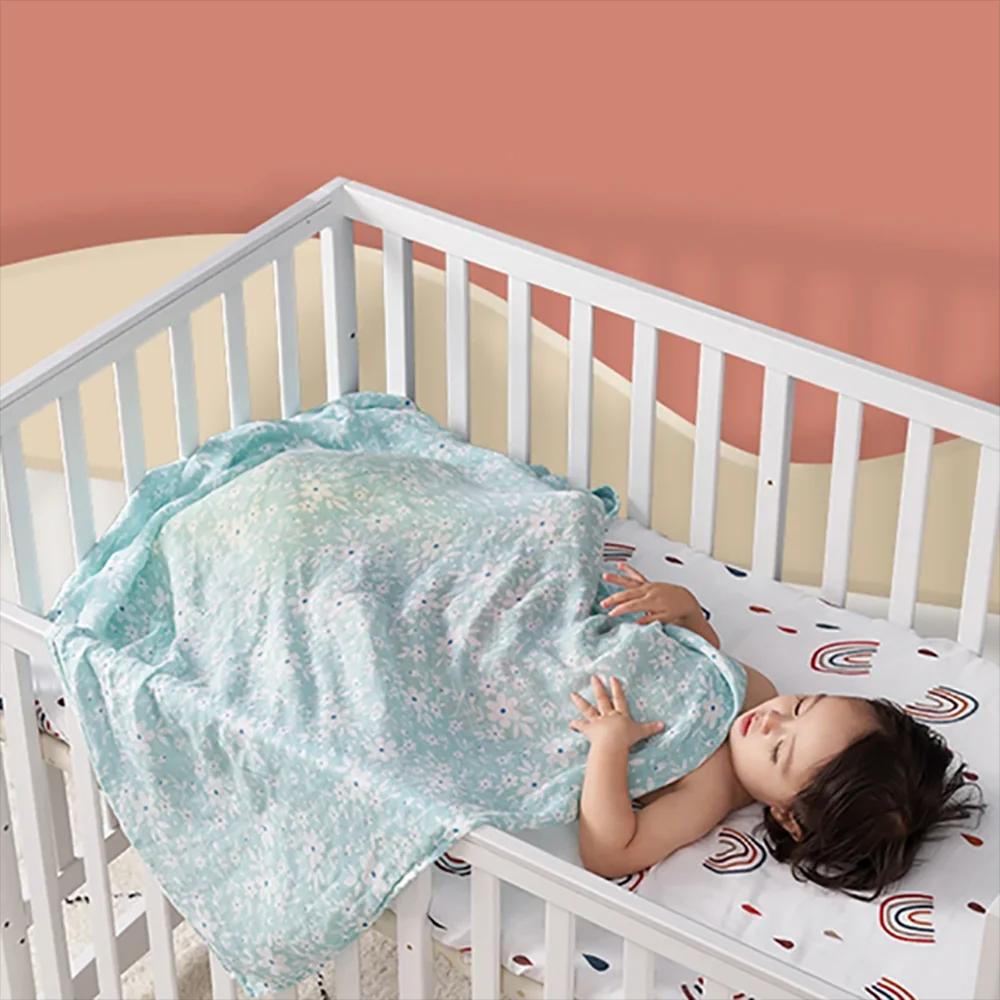 Couverture d'emmaillotage bébé en mousseline bambou - Serviette de bain douce nouveau-né - Sac de couchage 4 pièces