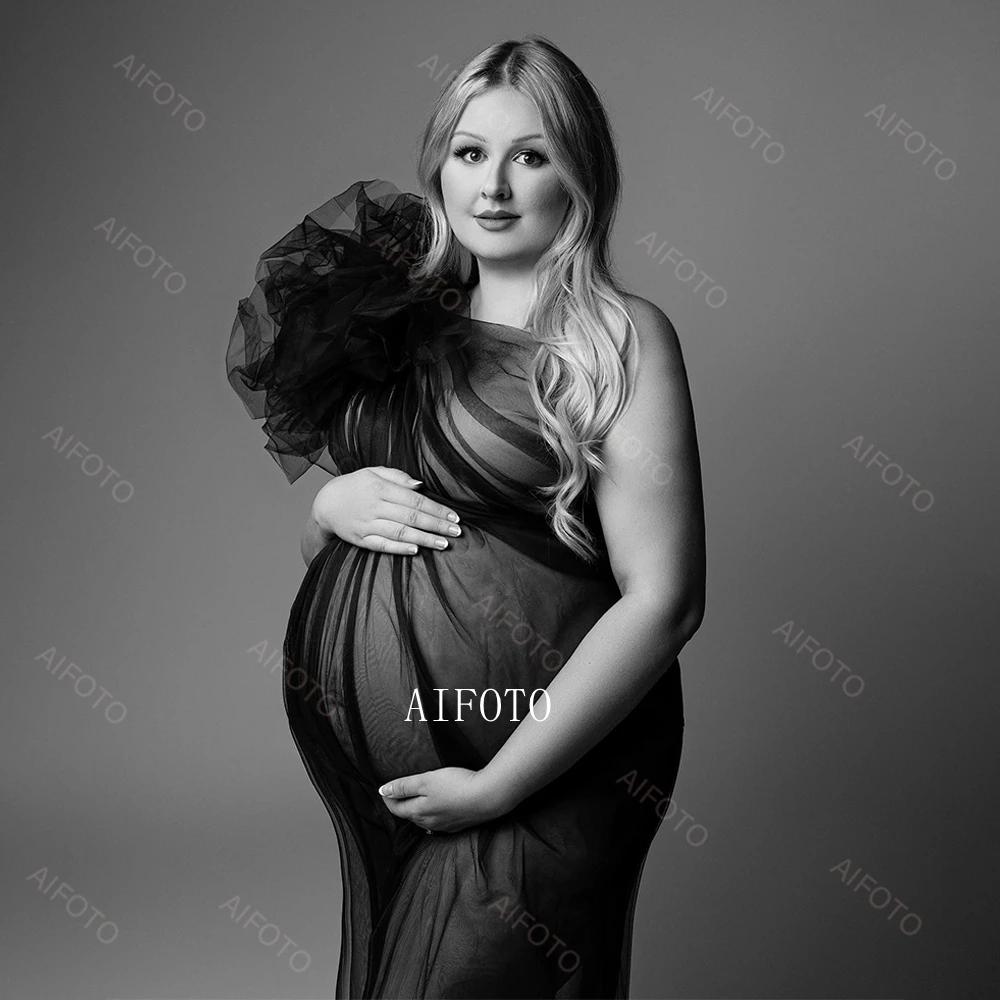 Robes d'accessoires de photographie de maternité, asymétrique épaule dénudée, en Tulle, Sexy, en mai