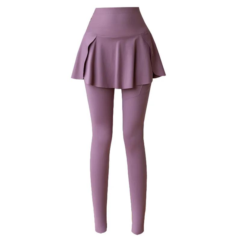 Faux Leggings deux pièces pour femmes, Leggings de Fitness sans couture, taille haute avec poche éla