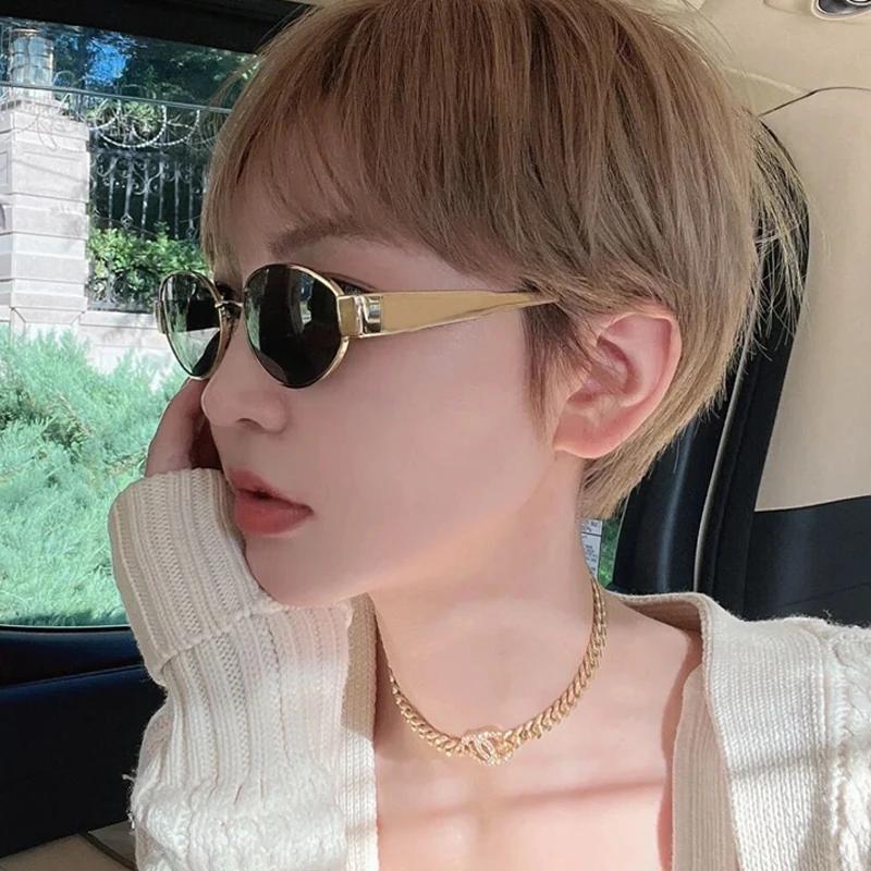 Nouvelles lunettes de soleil pour femmes et hommes, lunettes de soleil ovales en alliage