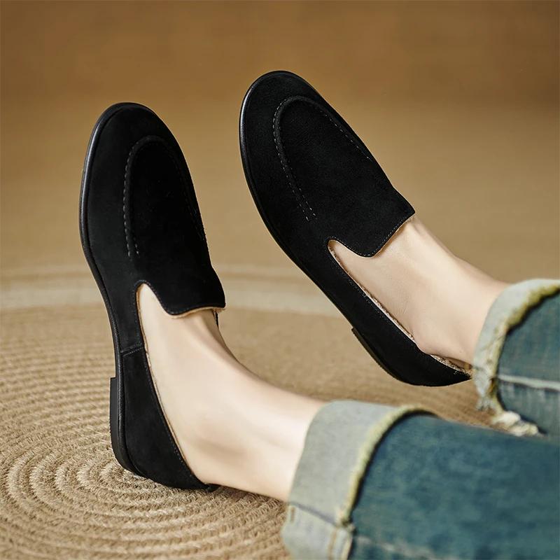 QUTAA mode nouvelles femmes chaussures plates vache daim cuir femme Slip-on printemps Ballet mocassi