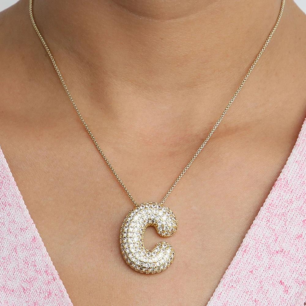Collier avec initiale en zircon CZ scintillant pour femme, chaîne en forme de boîte, plaqué or, pend