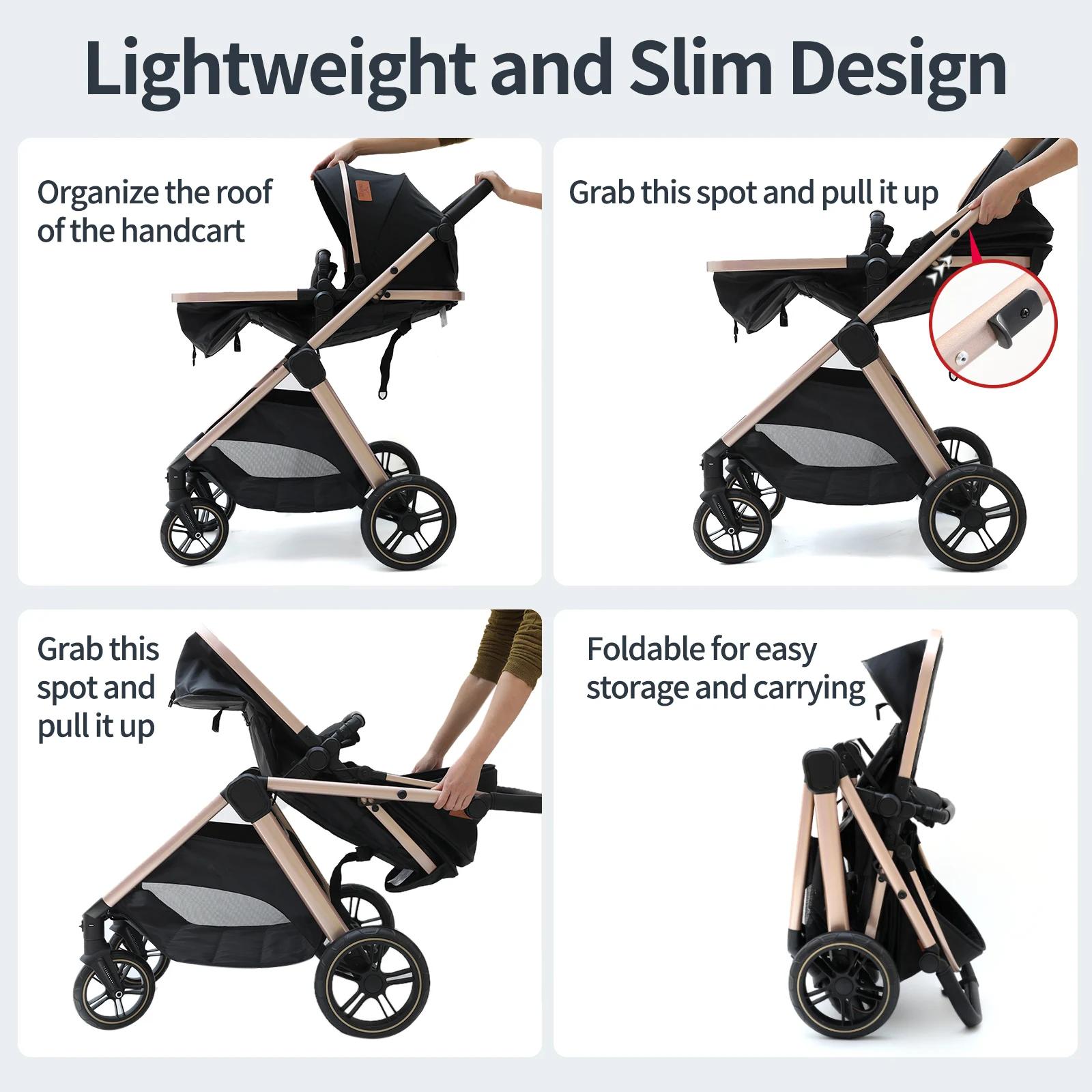 Poussette bébé 3 en 1, poussette multifonctionnelle pliable, système de voyage réversible pour nouve