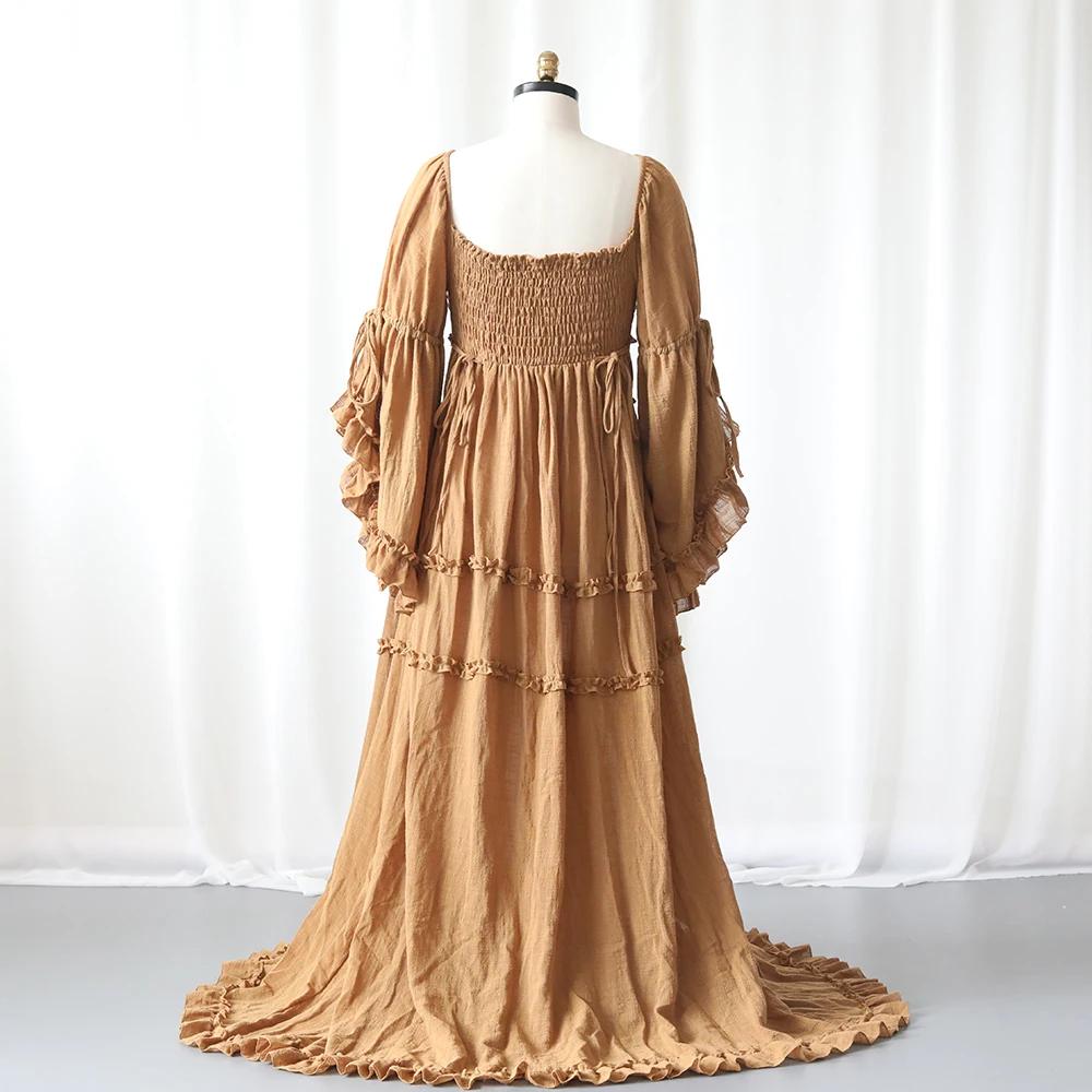 Robe de maternité fluide style Boho, manches longues, à volants, Maxi, robe de grossesse, réception-