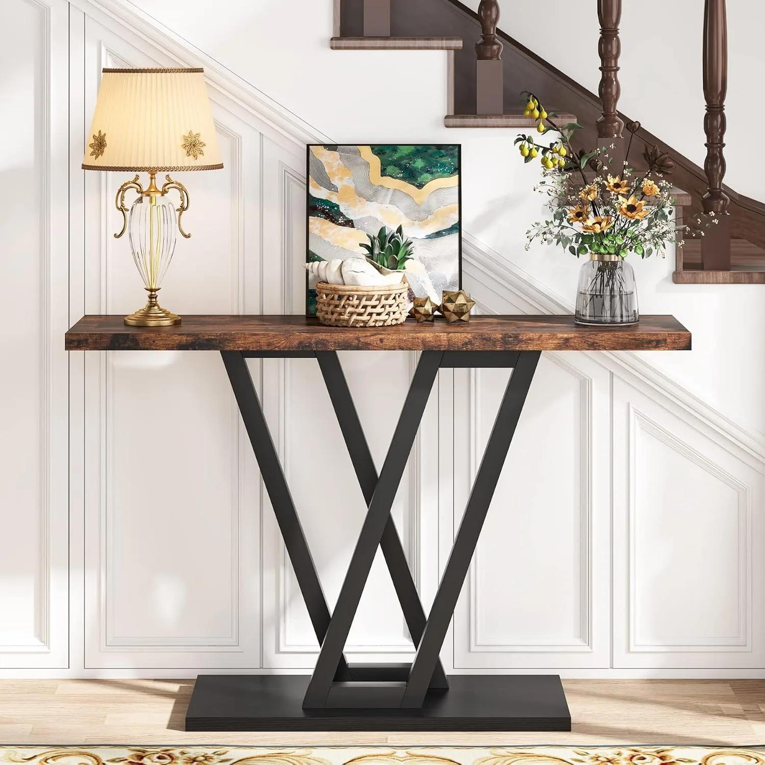 Table console, table de couloir industrielle pour entrée, tables d'entrée de 43 pouces, table de can