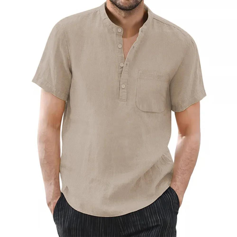 T-shirt à Manches Courtes en Coton et Lin pour Homme, Décontracté, Confortable, Respirant, Taille Am