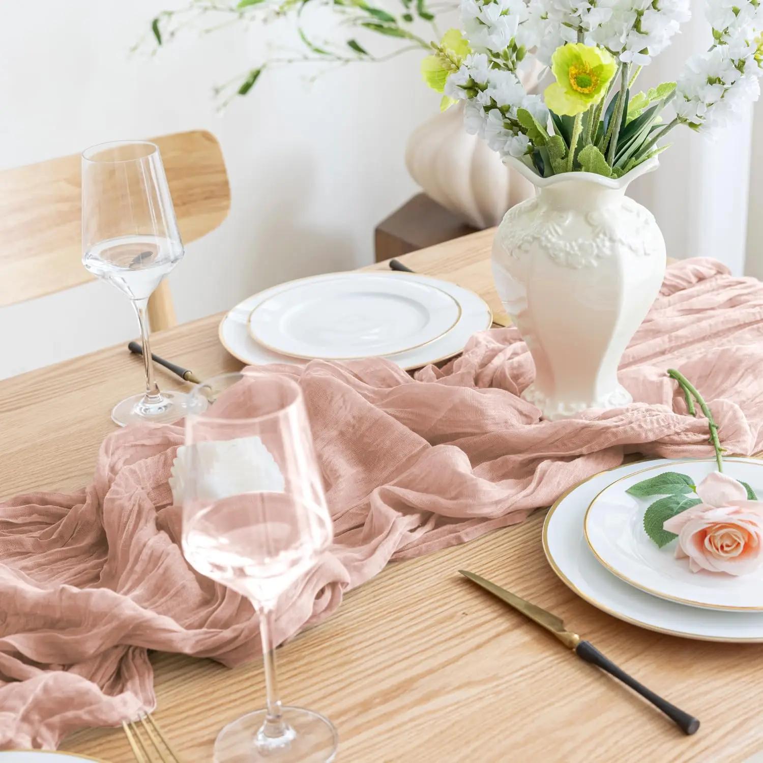 Chemin de Table en gaze bordeaux, 4 paquets, tissu drapé d'arrière-plan Semi-transparent pour mariag