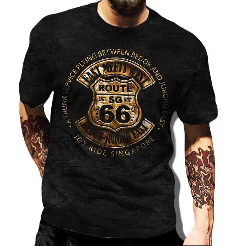 US Route 66 imprimé nouveau T-Shirt Vintage pour hommes taille européenne hauts Hip-Hop T-Shirt homm