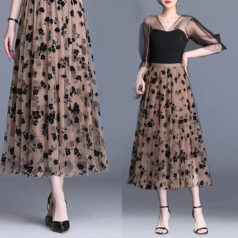 Femmes coréennes jupe en Tulle mode été crochet Floral jupe Midi ample élégant femme décontracté tou