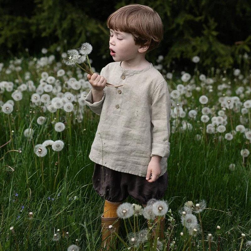 Chemise décontractée en coton et lin pour enfants, nouvelle collection automne 2026, style rétro Mor