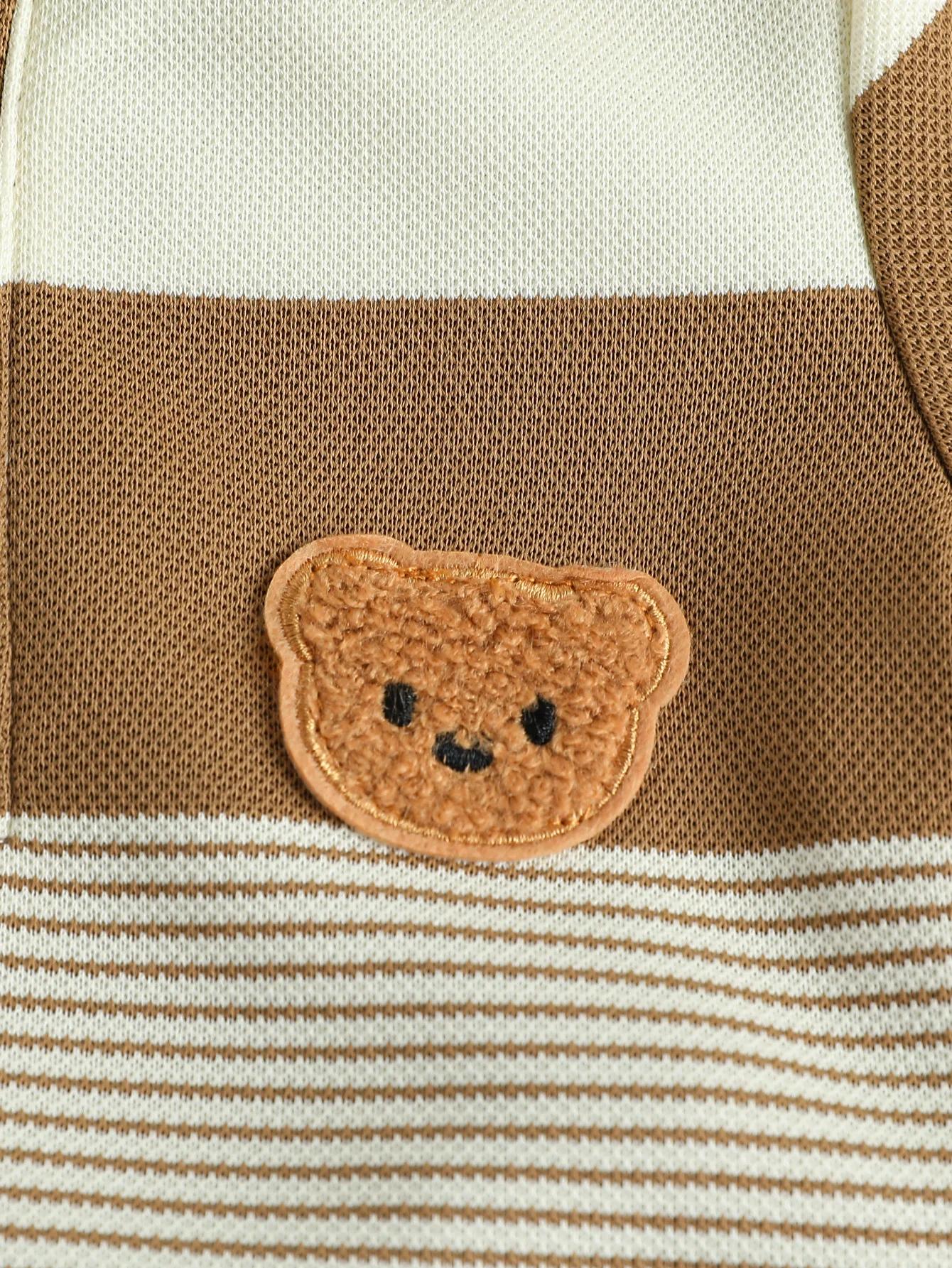 Ensemble deux pièces pour enfants, T-Shirt et Short courts à rayures régulières, ours en peluche, Sp