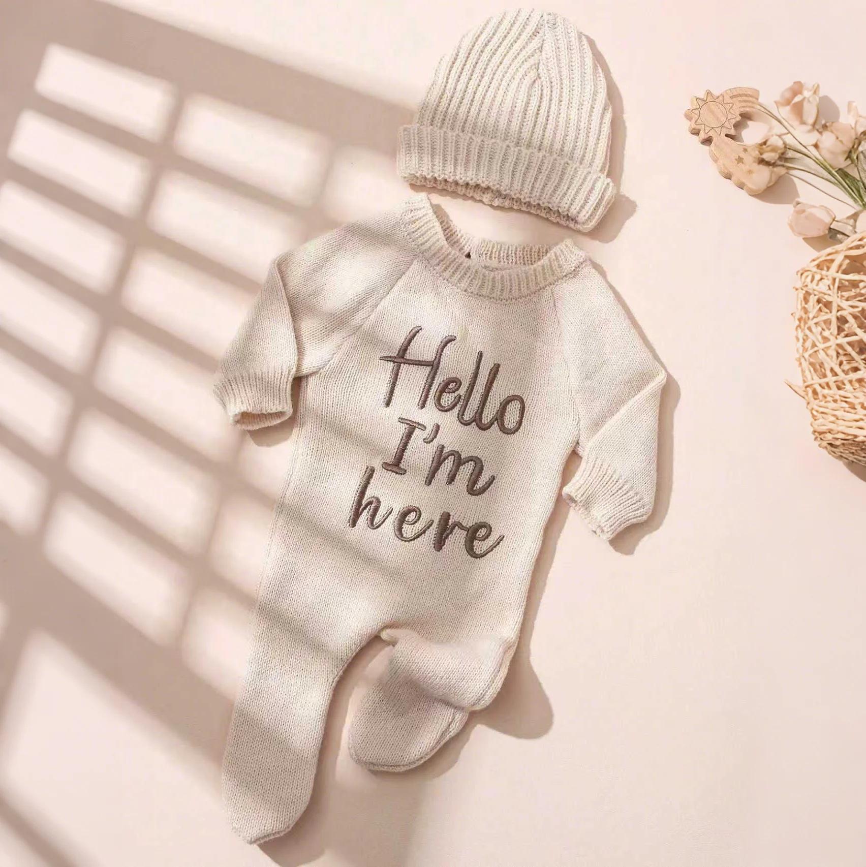Combinaison bébé Ylsteed 'Bonjour' broderie tricot naissance - Tenue photo nouveau-né garçon fille pieds