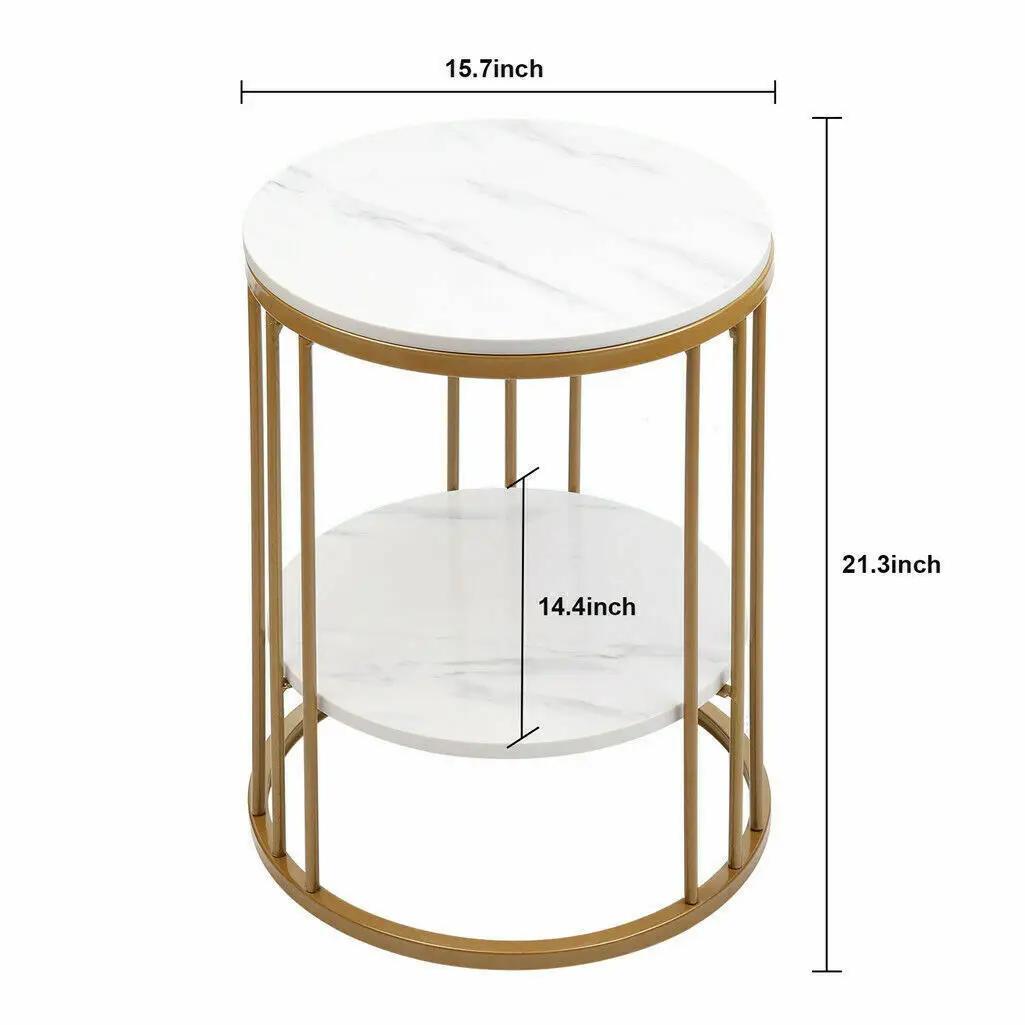 Table d'appoint ronde en marbre blanc à 2 niveaux, table basse, table de chevet, rangement de bijoux
