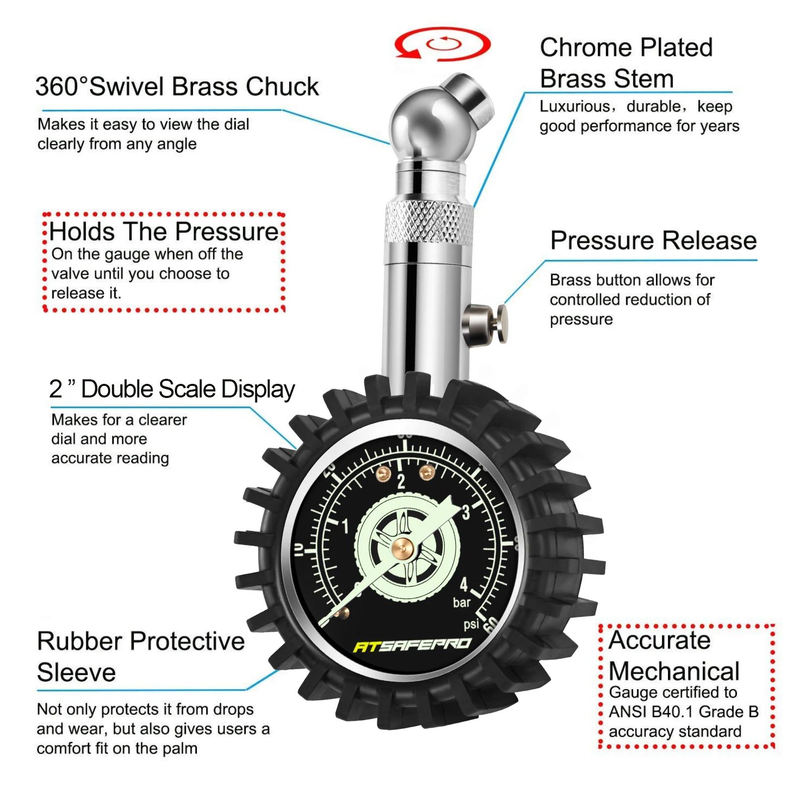 ATsafepro – manomètre de pression des pneus, 60psi, 4 bars, système de surveillance, manomètre, pour