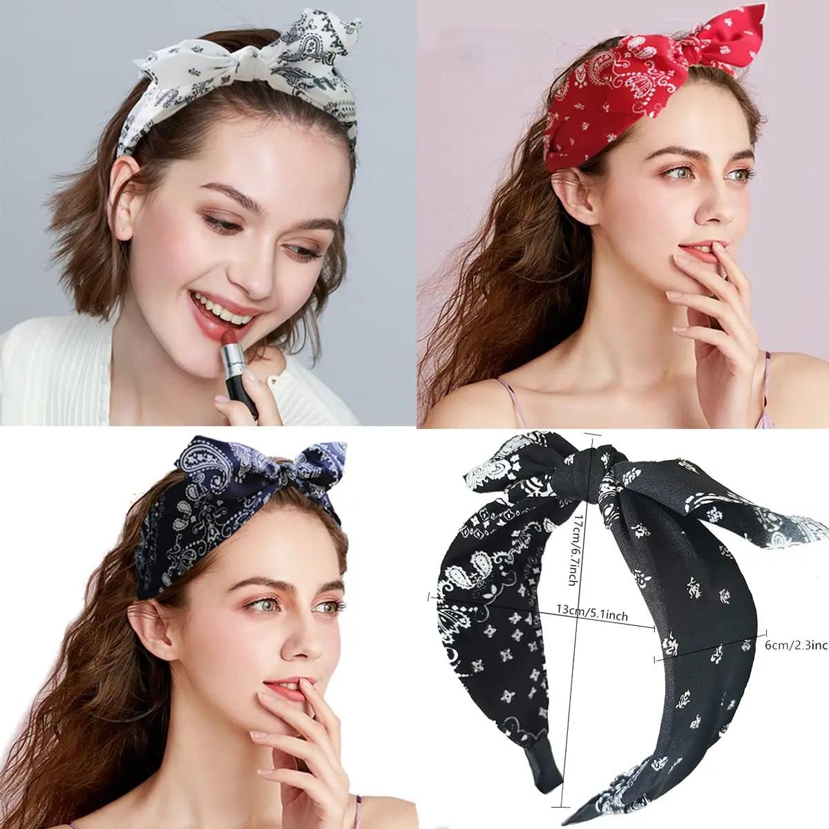 Bandeau de sauna Paisley Bandana pour femmes, nœud noué haut, bandeaux d'oreille de lapin mignons, t