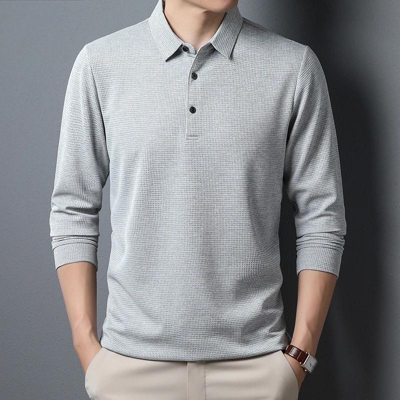 Polo d'affaires décontracté à manches longues pour hommes, T-shirt d'été confortable