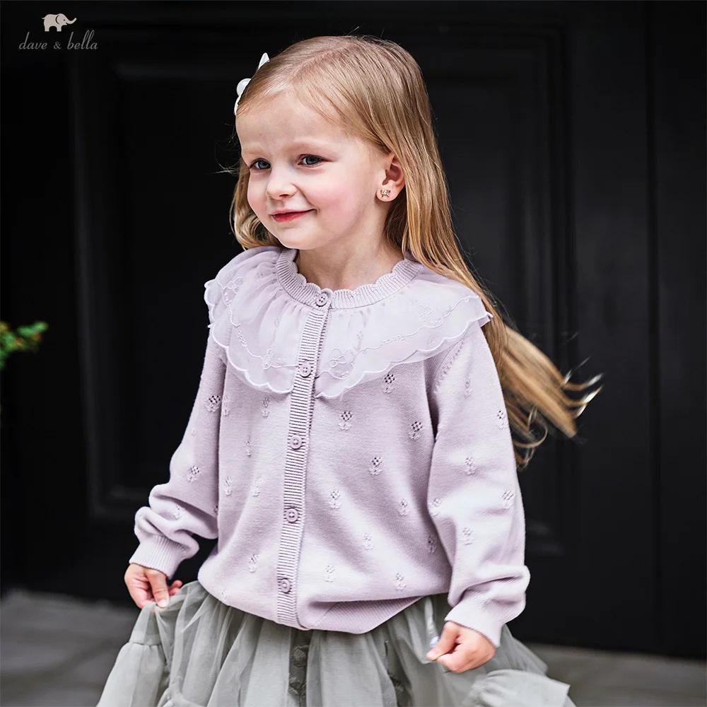 Dave Bella filles bébé pull pull doux mignon maille pétale col enfants tricots filles tricoté Cardig