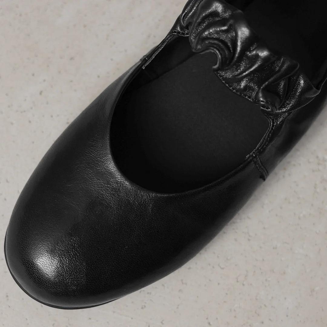 Ballerines à enfiler à bande étroite élastique en peau de mouton pour femmes, bout rond, ballerines 