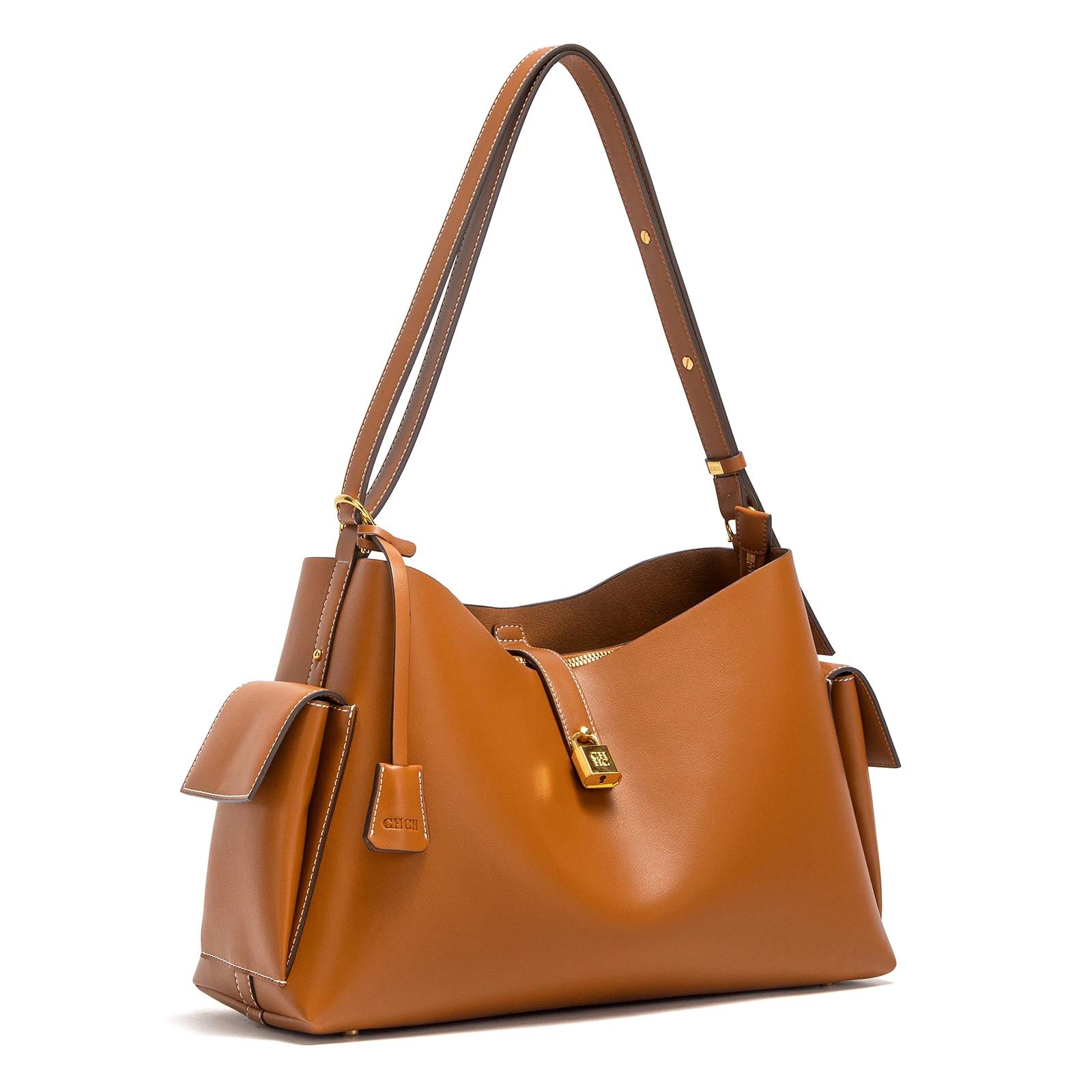 Sac à main CHCH pour femme, nouvelle collection Printemps/Été 2026, sac moto couleur café, grande ca