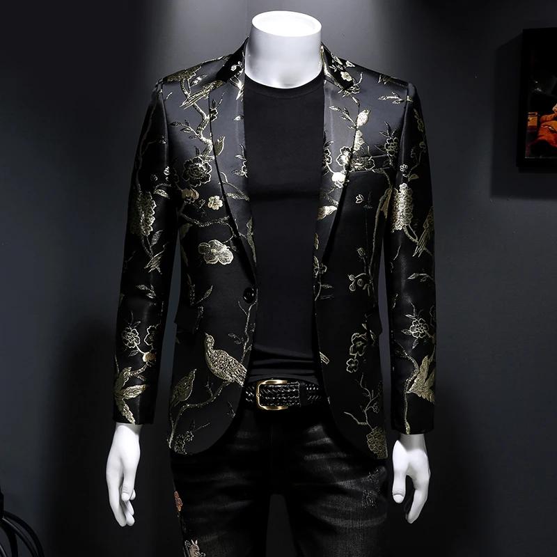 Veste Vintage Luxueuse à Imprimé Floral pour Homme, Tenue de Soirée, Club, Banquet de Mariage, Chant