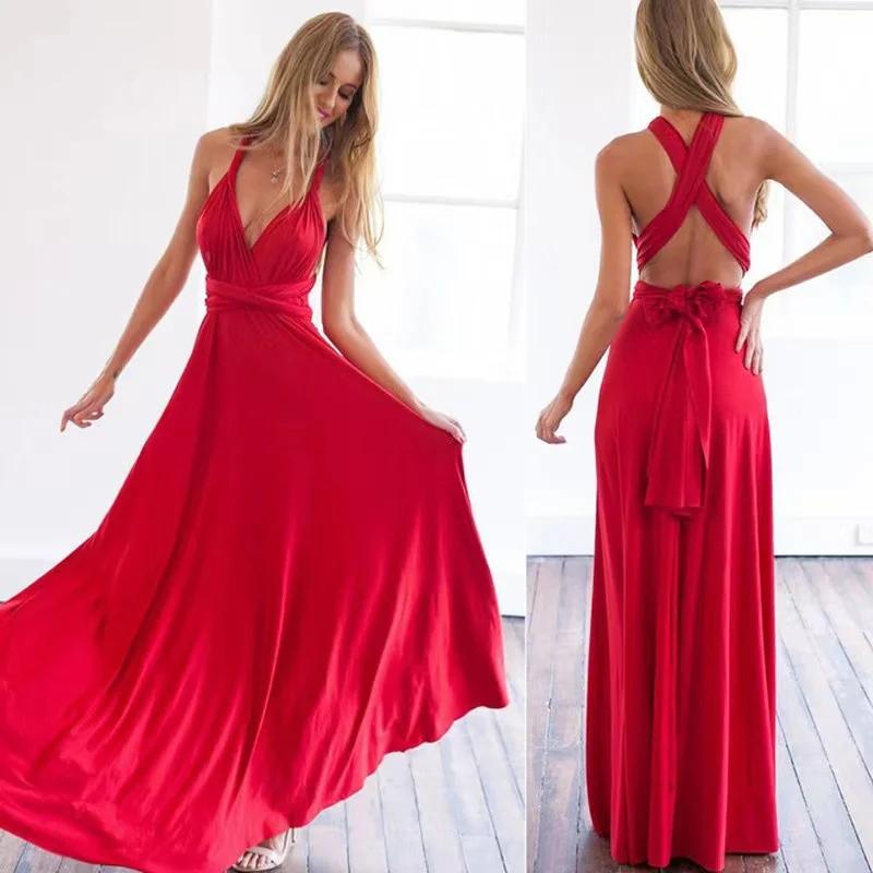 Sexy femmes Multiway Wrap Convertible Boho Maxi Club Robe rouge pansement Robe Longue fête demoisell