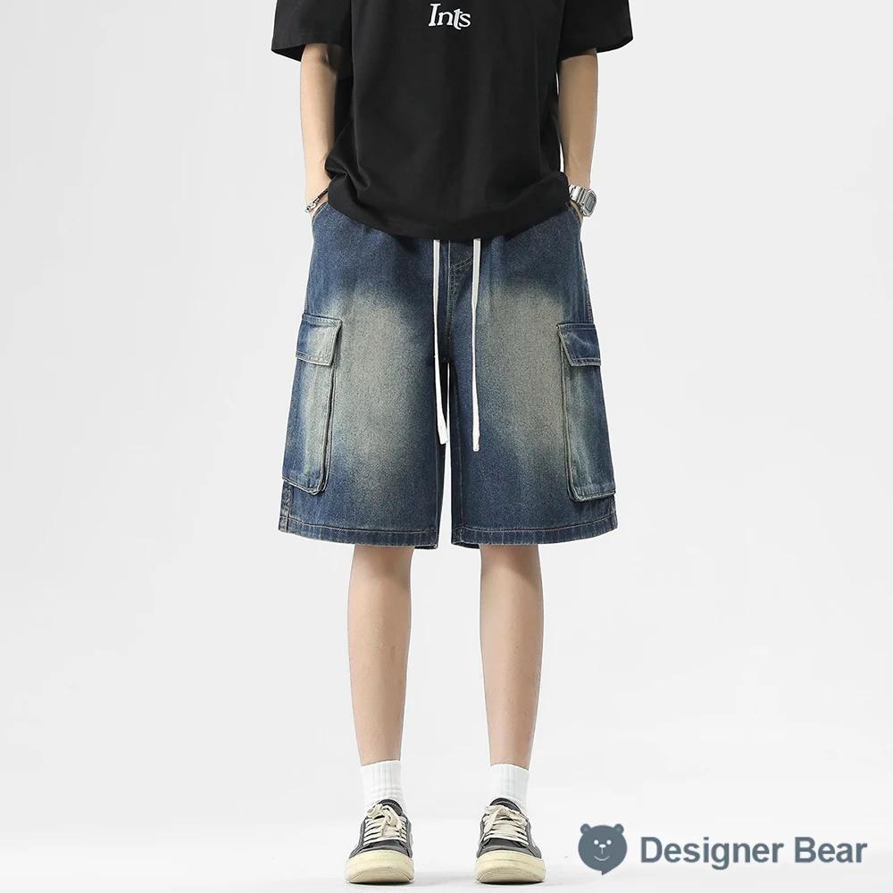 Shorts en jean décontractés pour homme, coupe droite, taille élastique, délavés, style cargo, mi-lon