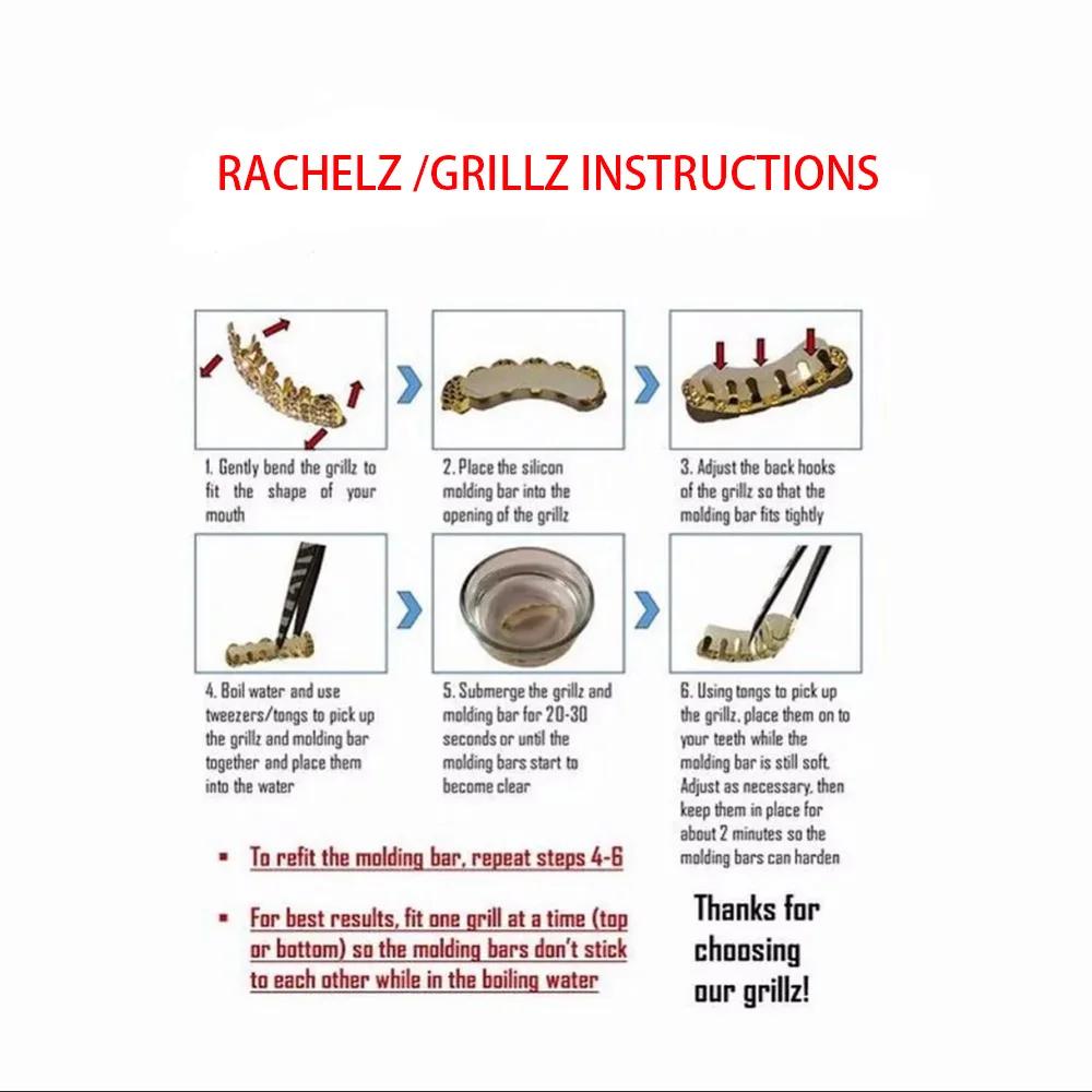 RACHELZ Cyberpunk Surface lisse dents carrées Grillz crocs Hip Hop futuriste brillant bouchons de de