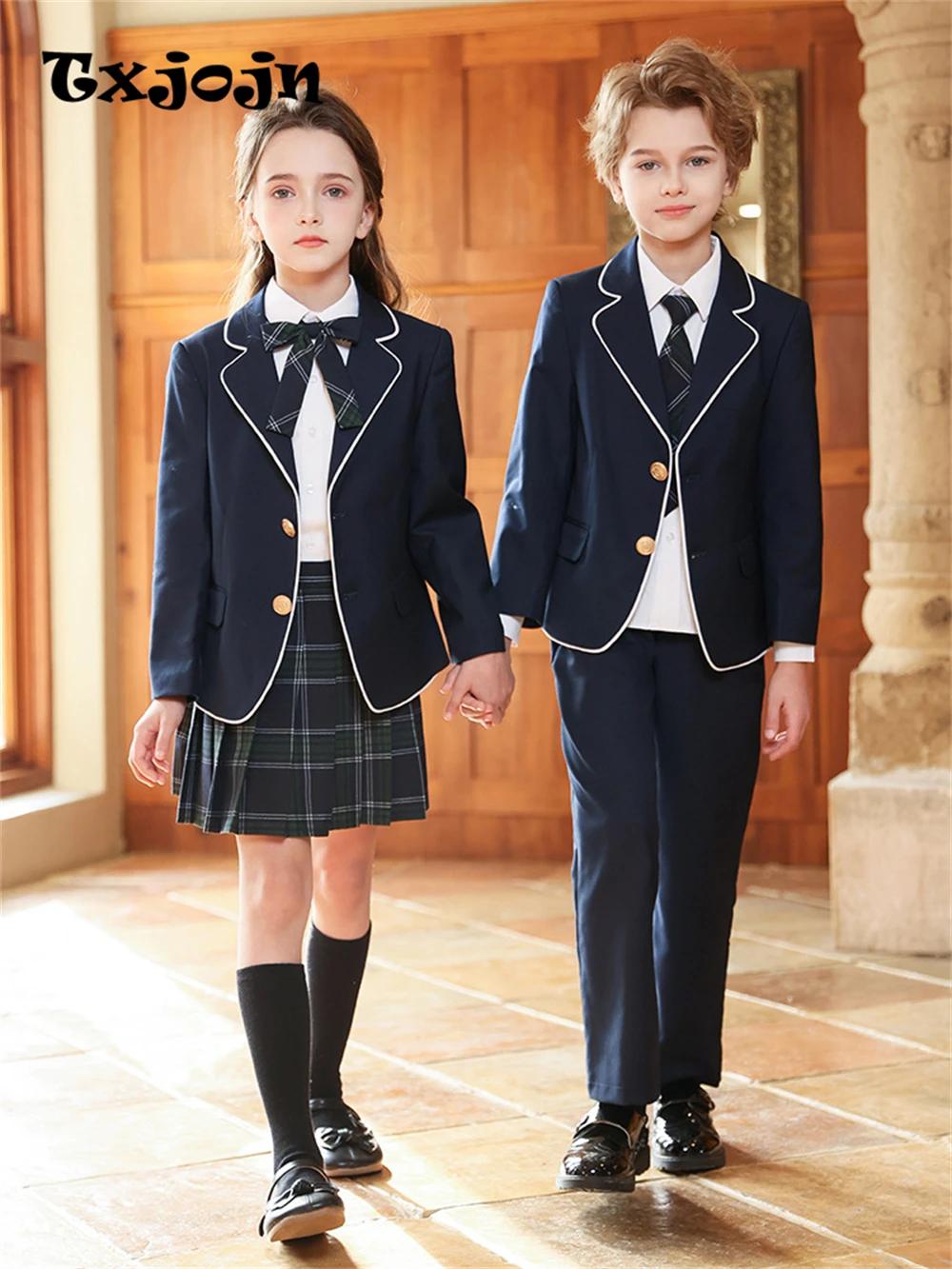 Txjojn – uniforme scolaire 4 pièces pour garçons et filles, ensemble de costumes formels et élégants