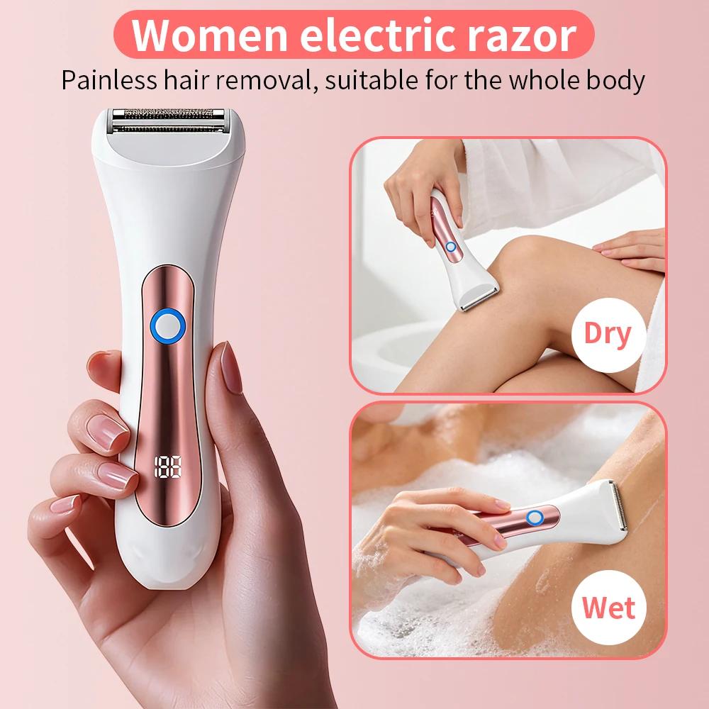 Rasoir électrique étanche pour femmes, rasoir électrique Portable humide et sec, avec tête à trois l