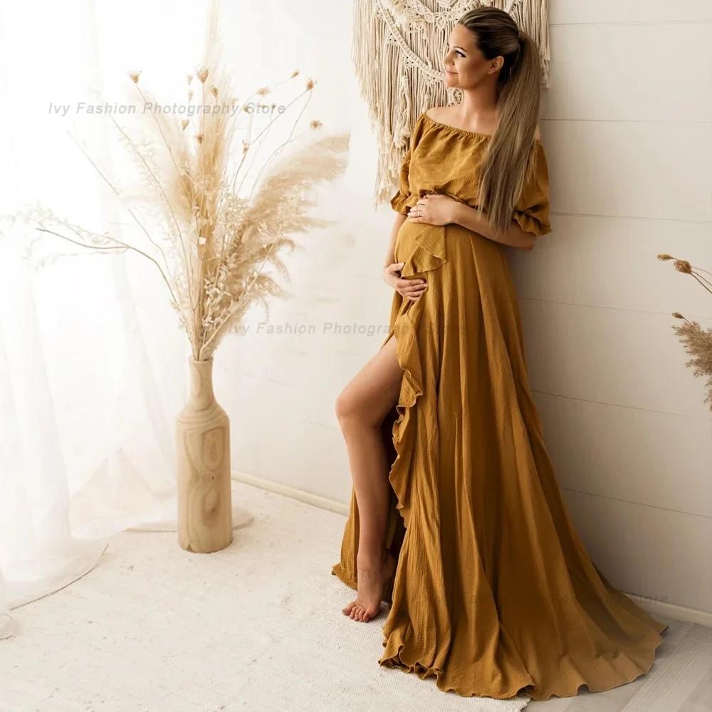 Robe de maternité en coton, accessoire de Studio de photographie, fente haute, épaules dénudées, sty