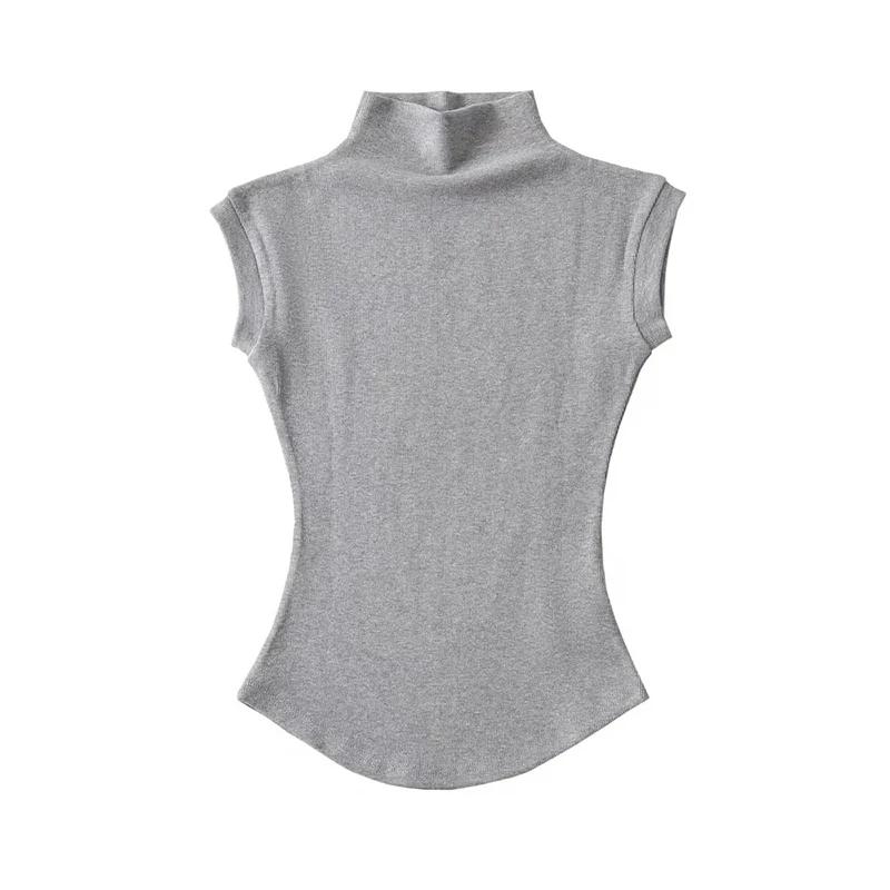 Femmes été Sexy col roulé sans manches T-Shirts hauts solide coupe ajustée pulls t-shirts décontract