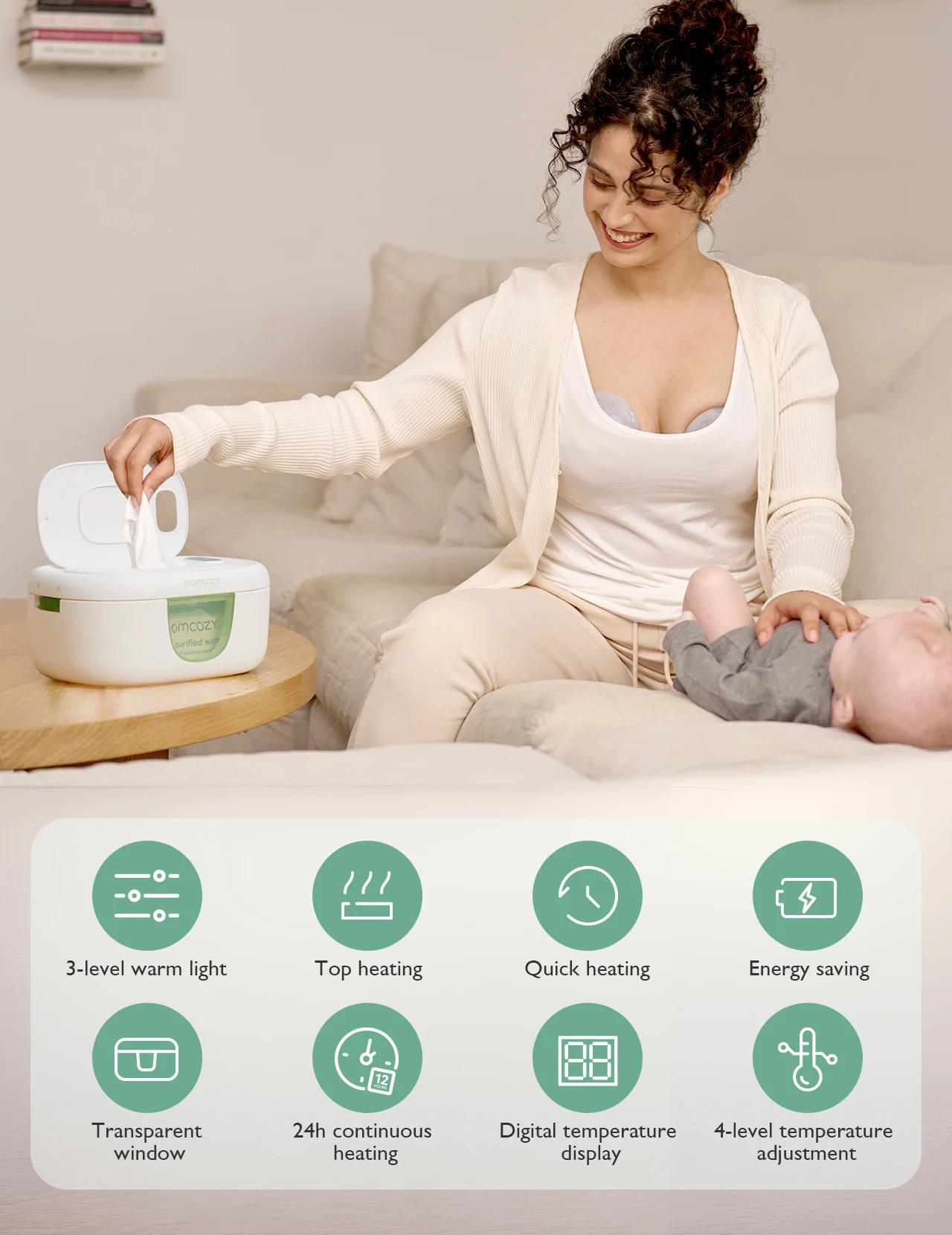 Momcozy Chauffe-lingettes pour bébé, grande capacité, chauffage rapide et uniforme, 4 modes de contr