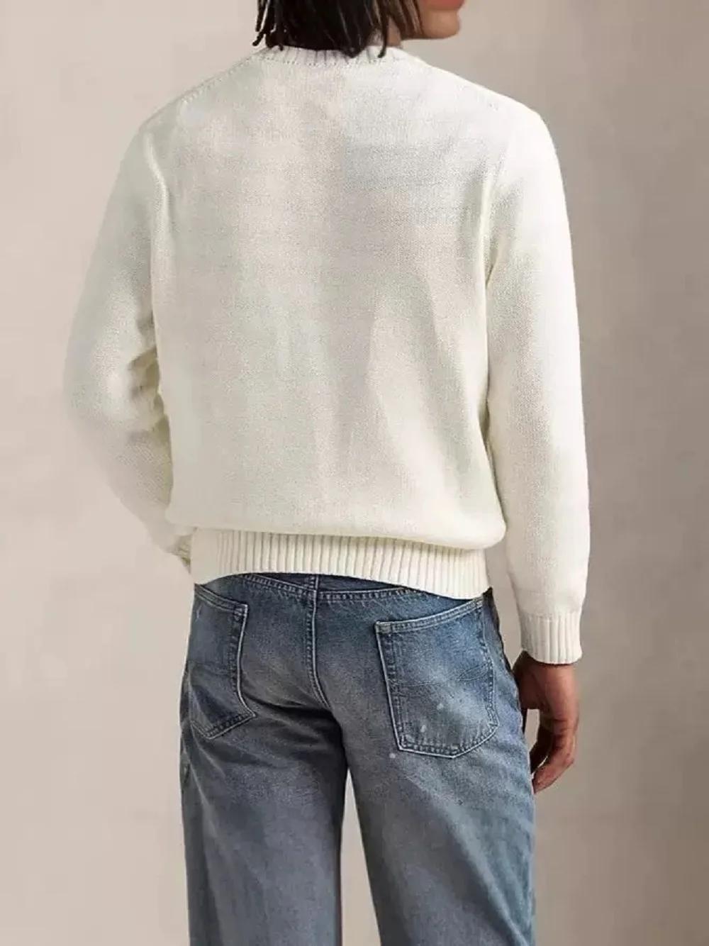 Dessin animé Cowboy hommes femmes automne et hiver pull de noël broderie ours à manches longues tric
