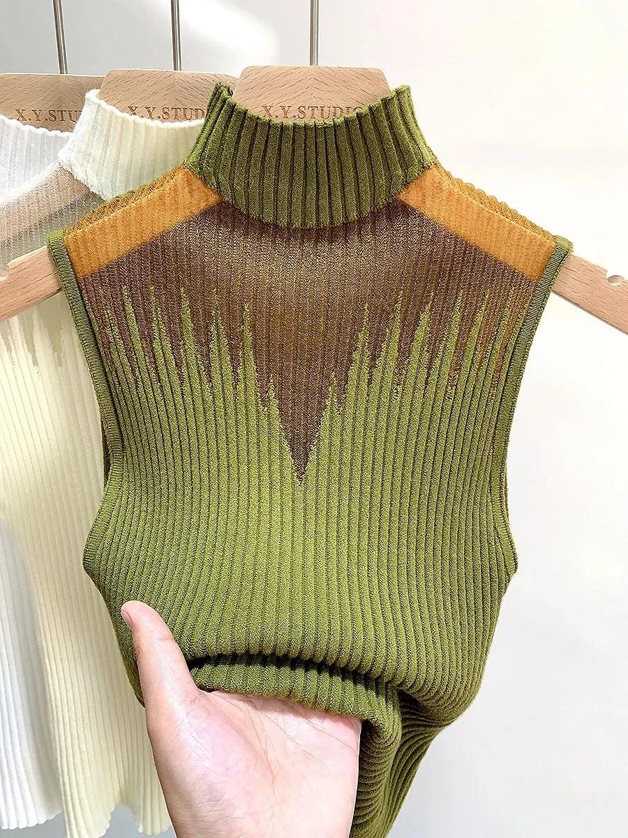 Haut tricoté en maille pour femmes, débardeur Y2K, gilet demi-cou, pull sans manches, Chic, découpé,