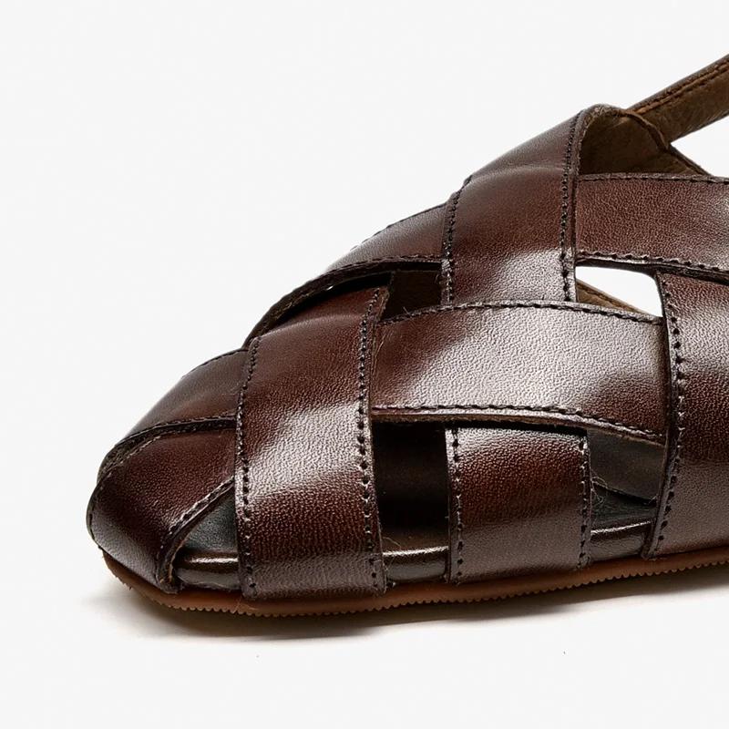 BEAUTODAY – sandales gladiateur en cuir de vache pour femmes, chaussures plates d'extérieur à bout p