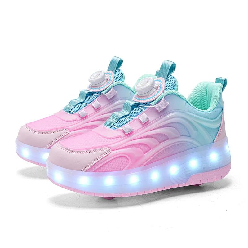 Chaussures de patin à roulettes à deux roues pour enfants, baskets lumineuses de sport lumineuses po