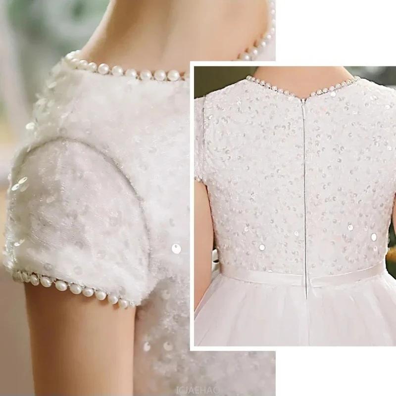Robe de mariée blanche pour filles, tenue de princesse de spectacle pour enfants, Costume pour fête 