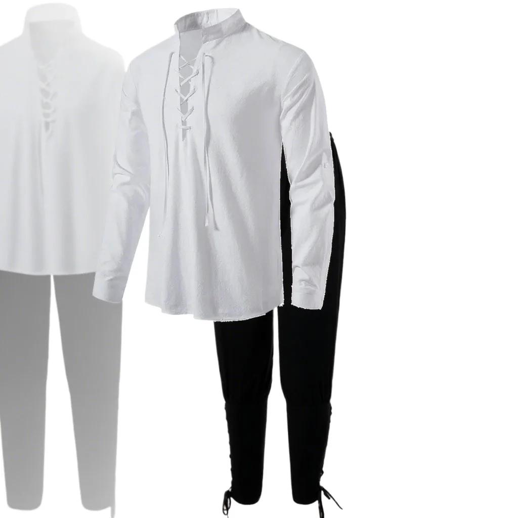 2 pièces rétro Vintage médiéval Renaissance Cosplay Costume tenues Pirate Viking Halloween décontrac