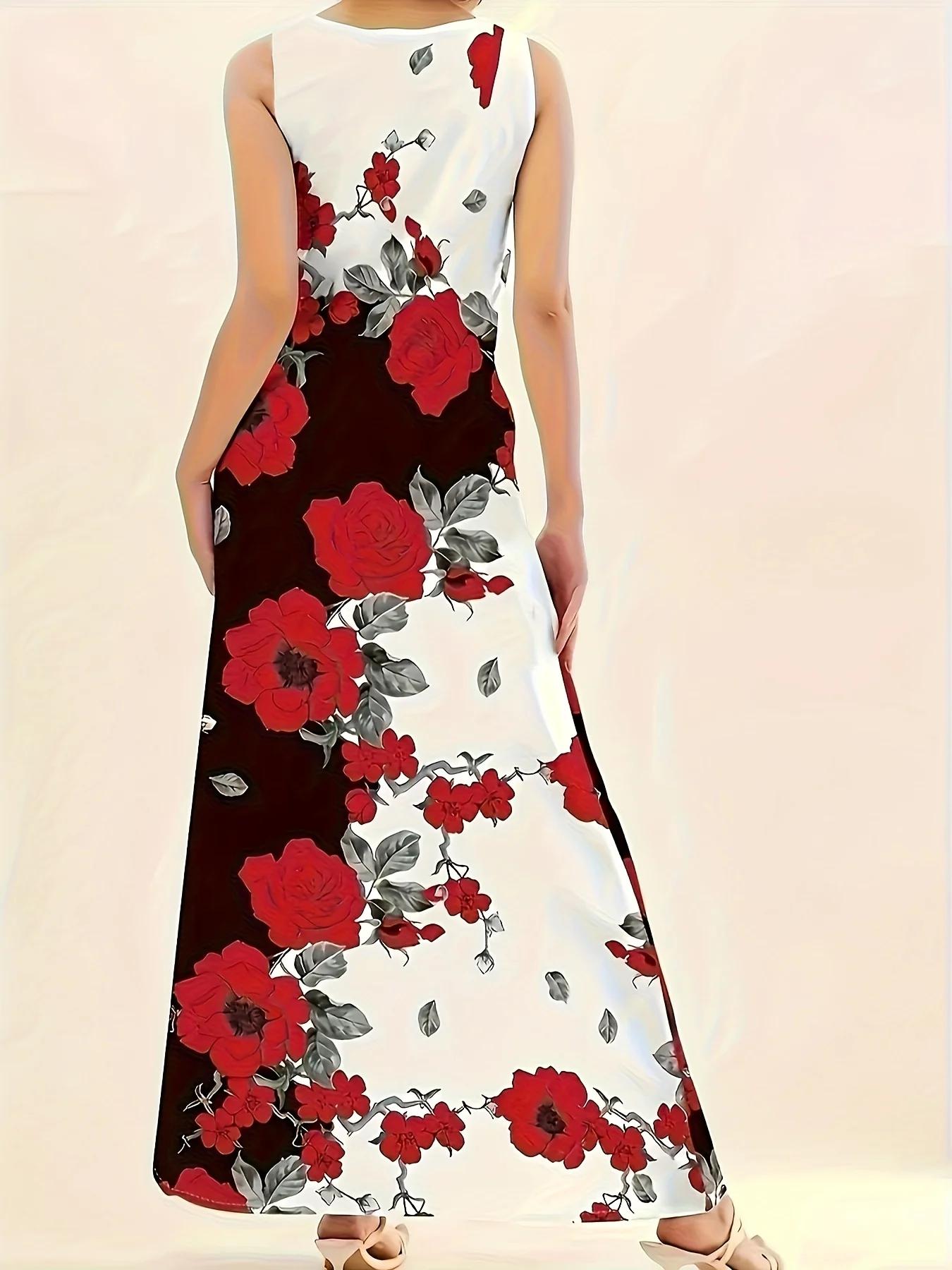 Robe longue sans manches imprimée de style européen et américain, grande taille, pour femmes, robe l