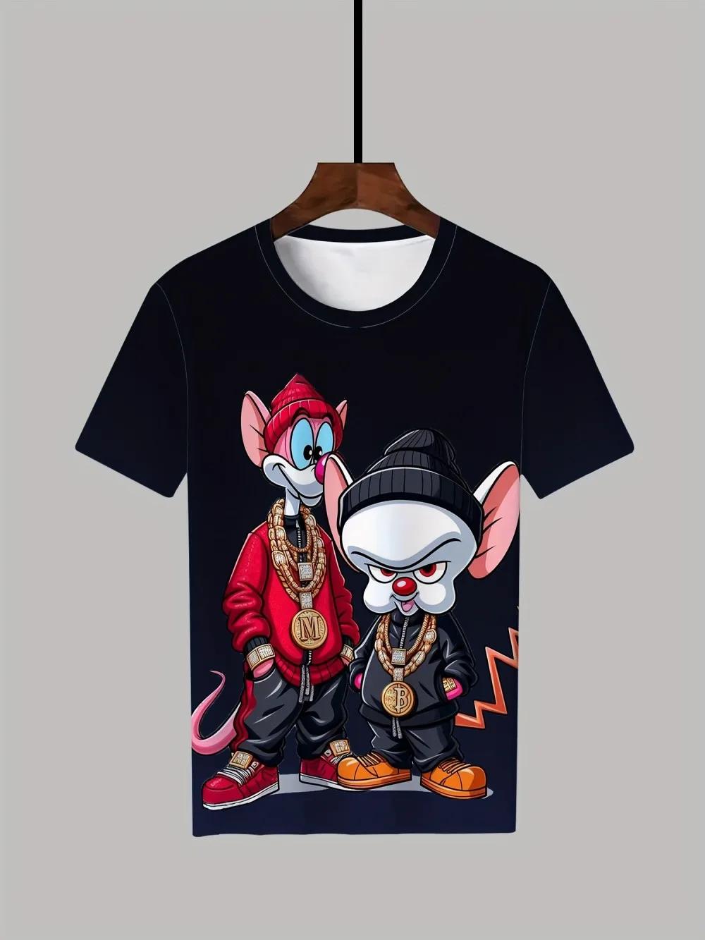 T-shirt col rond imprimé Animal de dessin animé Hip Hop pour hommes, tissu 100% Polyester, haut de r