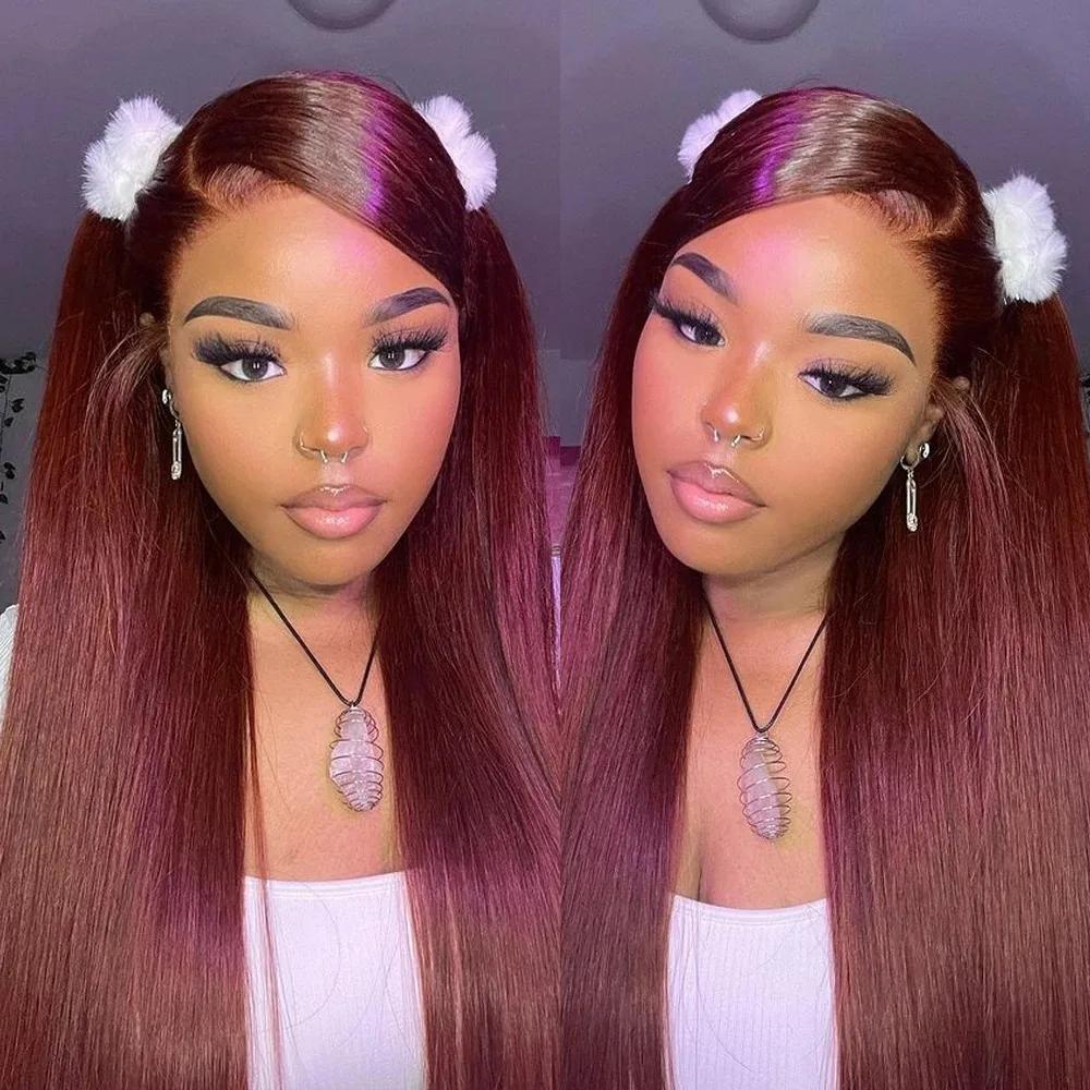 Perruque Lace Front Wig Brésilienne Naturelle Cheveux Lisses, Brun Rousse, Auburn, Cuivre, 13x6, Den