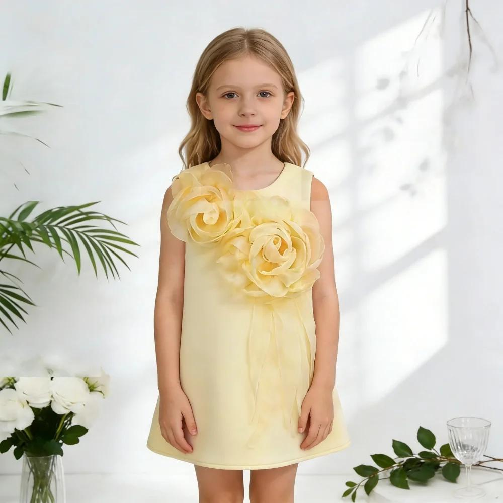 Nouvelle Robe de Princesse Rose Sans Manches pour Filles, Robe de Soirée Élégante avec Fleurs 3D pou