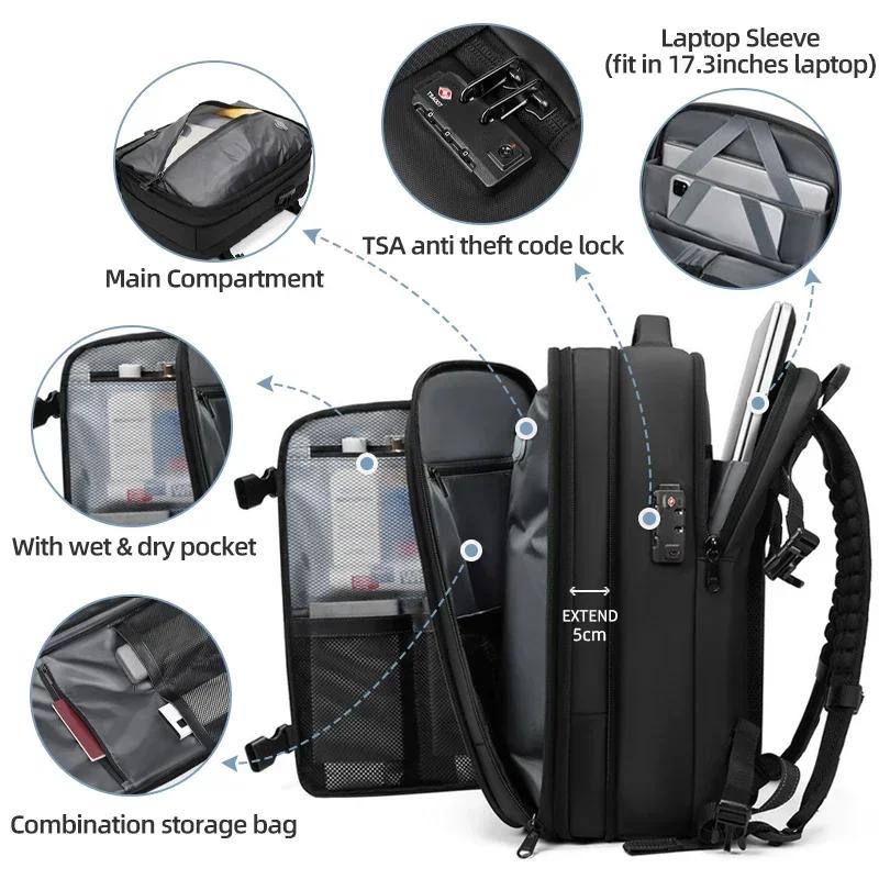 Sac à dos de voyage pour hommes sac à dos pour ordinateur portable à compression sous vide 17 pouces