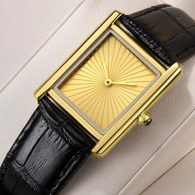Nouvelle montre carrée classique pour hommes femmes conception Simple à deux mains bracelet en cuir 