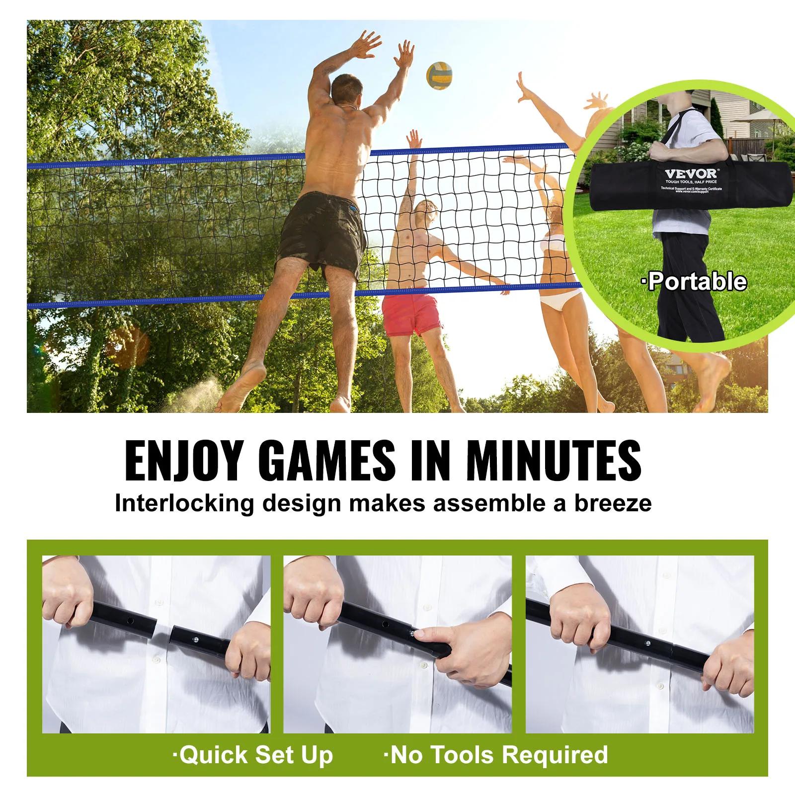 SucceBuy Système de filet de volley-ball extérieur, poteaux en acier à hauteur réglable avec pompe d