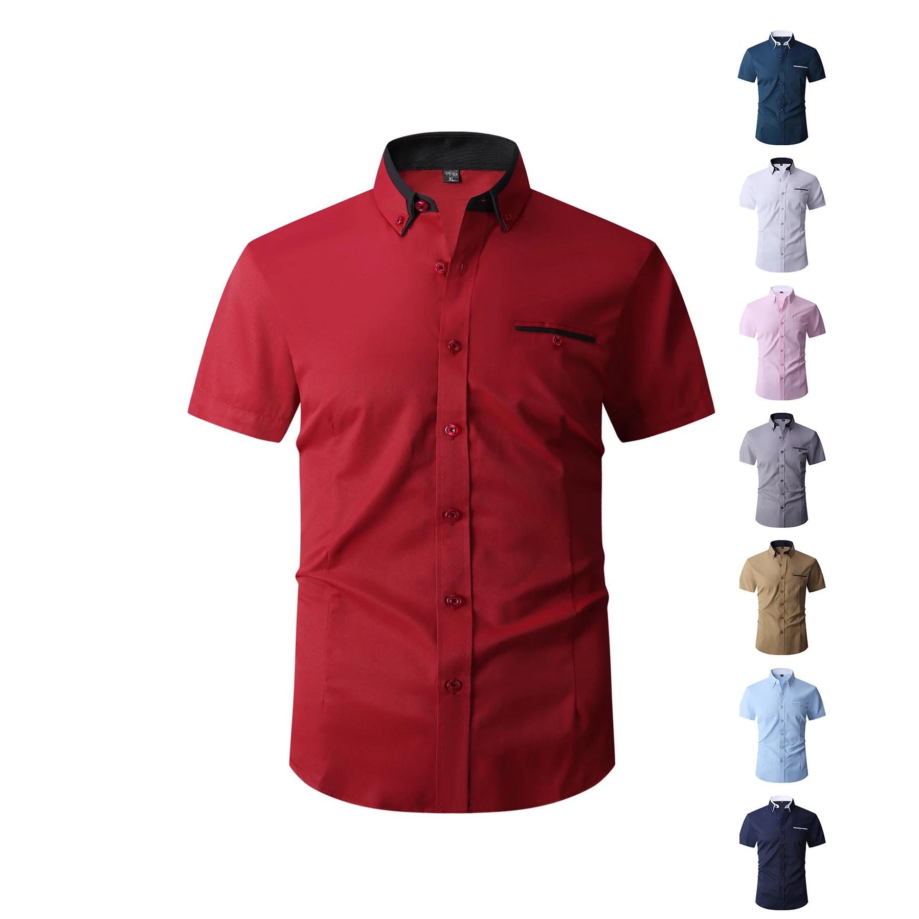 Chemise d'été en coton à manches courtes pour homme, chemise habillée formelle avec col contrastant 