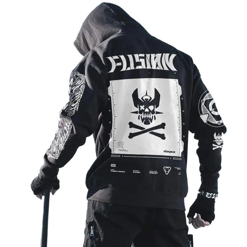 Sweat à capuche imprimé tête de mort pour hommes, sweats à capuche Hip Hop Harajuku, pull à motif en