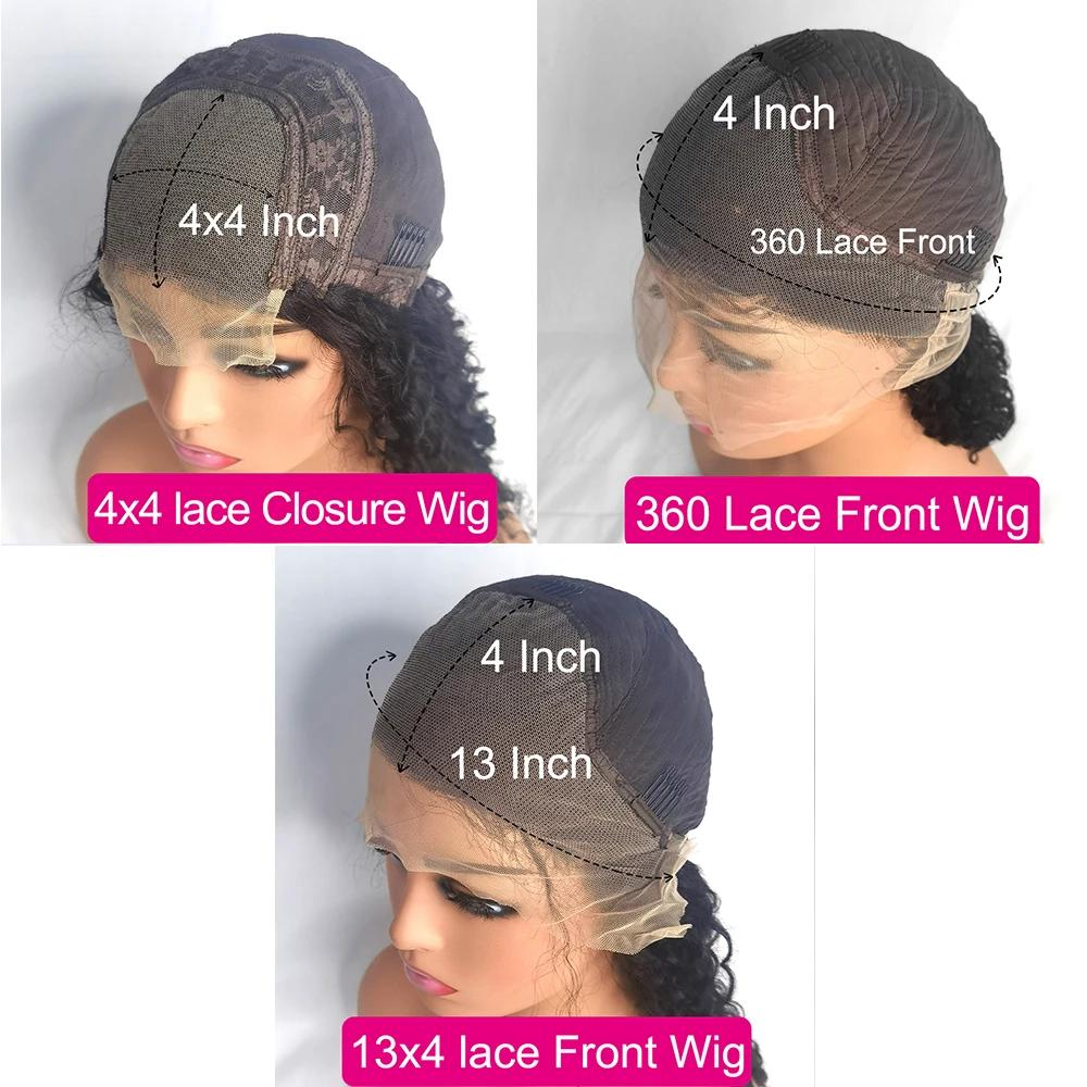 Perruque Full Lace Wig 360 naturelle bouclée, cheveux humains, Deep Water Wave, 13x4, 34 32 30 pouce